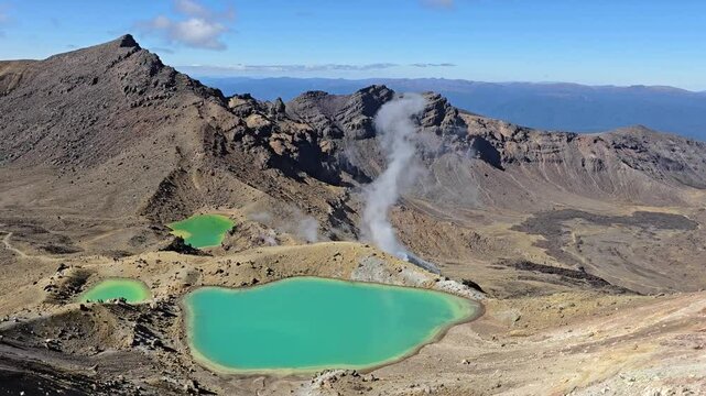 Crater Lake, Geysers, and Hot Springs Footage atop Tongariro Alpine Crossing, New Zealand
