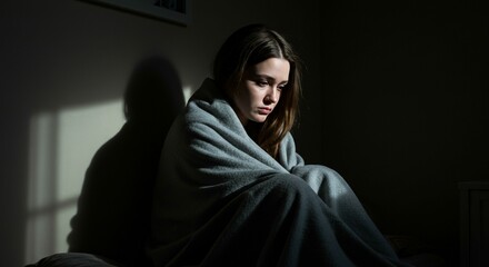 Lonely person wrapped in blanket