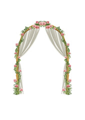 Illustration watercolor of Romantic Floral Arch Frame with Pink Roses and Greenery