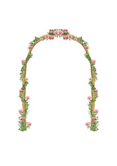 Illustration watercolor of Romantic Floral Arch Frame with Pink Roses and Greenery
