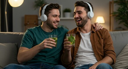 Men enjoying cocktails and music