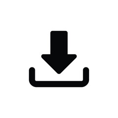 Black Download Icon with Arrow and Tray on White Background Illustration