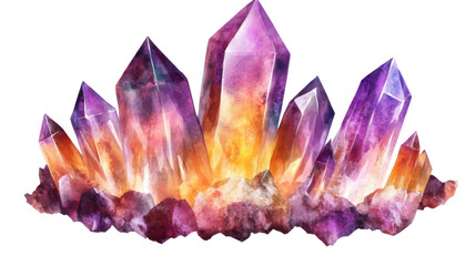 vibrant crystal cluster painted in shades on white background