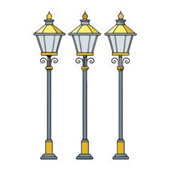 Old-fashioned street lamps line the cobblestone path, casting a warm, soft glow that lights the night with timeless charm and vintage elegance.
