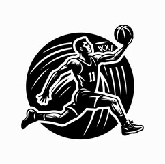 Basketball Player Lay-Up Logo Vector Isolated on White Background

