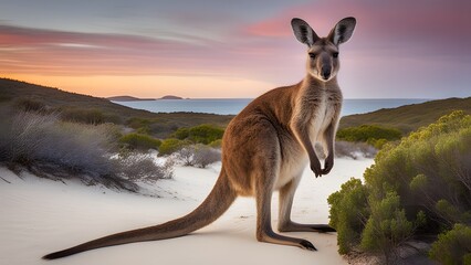Australian kangaroo seen near turquoise waters at Cape Le Grand National Park