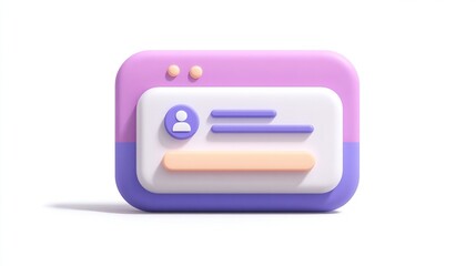 A pastel-colored 3D rendered icon depicting a simplified user profile interface with an avatar, text fields, and a button.  It's a rounded rectangle with a soft, clean aesthetic