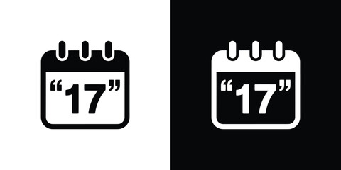 Calendar Icon with 17 on Black and White Background, Reminder Icon, Date Graphics