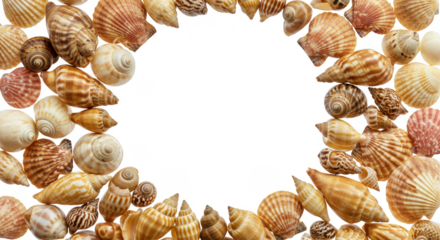 Isolated Seashell Circle Frame Border with Transparent Background