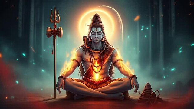 Divine Contemplation of the Supreme Lord Shiva in a Mystical Fiery Aura