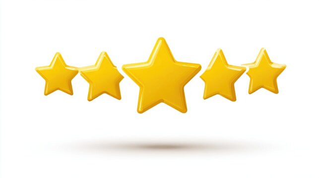 Five golden stars aligned against white with slight shadow