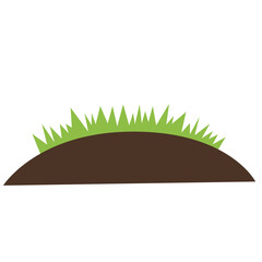 Flat vector of green grass on a brown soil mound. Great for gardening concepts, landscapes, farming icons, or nature-themed visuals.