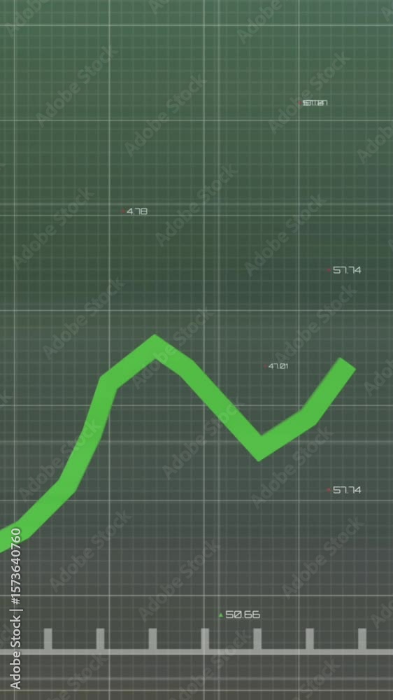 Poster animation of green line with statistics and data processing over grid