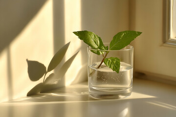 Glass of Water Mint Plant Photo