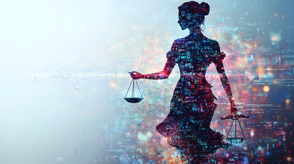 Harmonic illustration depicting the balance between AI ethics, intellectual property, and business innovation, symbolizing the integration of technological advancement with human creativity 84389609 2