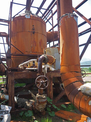 Rusty steampunk pipes on abandoned powerplant