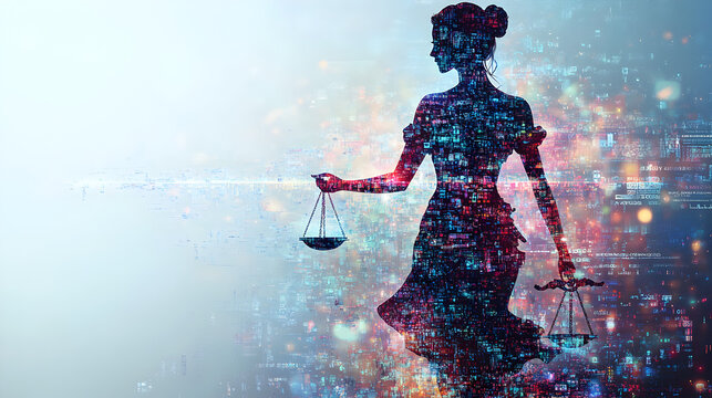 Harmonic illustration depicting the balance between AI ethics, intellectual property, and business innovation, symbolizing the integration of technological advancement with human creativity 84389609 2