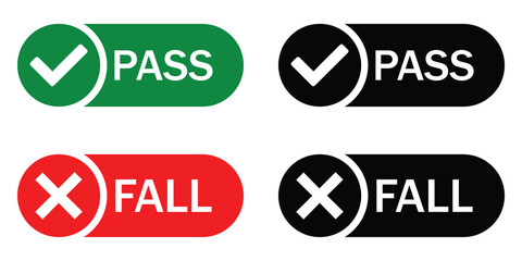 Passed and Failed Approval Stamp Icons Set – Green Check and Red Cross Quality Control Labels