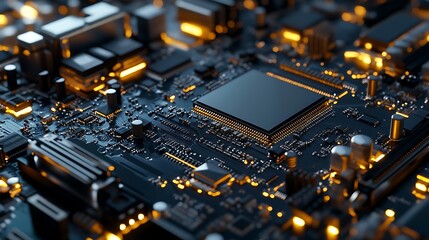 Circuit Board Close-up with Electronic Components and Glowing Detail