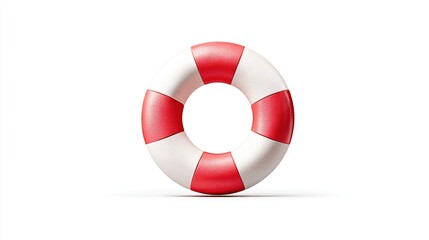 Isolated red and white life preserver floats against plain background for design element