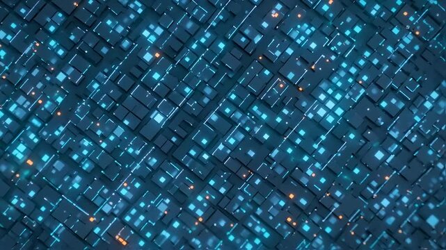 Abstract futuristic technology background with glowing blocks and circuit patterns