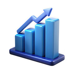 Photo of a blue graph with an upward arrow signifies business growth and financial success isolated on transparent background