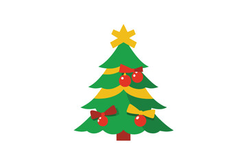 Fototapeta premium Traditional Christmas tree decorated with golden ornaments vector art illustration