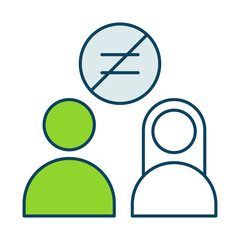 No Discrimination icon. Two Figures Representing Equal Treatment in AI Systems on Transparent Background. 
