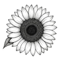 Black and White Sunflower Illustration Floral Isolated Background Bloom