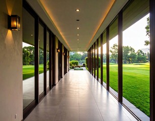 Modern hallway with golf course view
