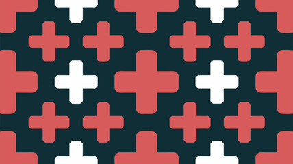 Obraz premium Geometric Cross Pattern Illustration in Red and White on Dark Background