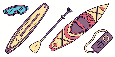 Adventure Awaits: An illustration of essential equipment for aquatic activities. showcasing the spirit of exploration and outdoor fun.