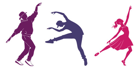 Fototapeta premium Dancing Silhouettes: Capturing a vibrant and dynamic display of motion with three dancers.