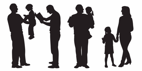 Family Silhouettes: A collection of diverse family silhouettes, depicting parents interacting lovingly with their children in various heartwarming scenes.