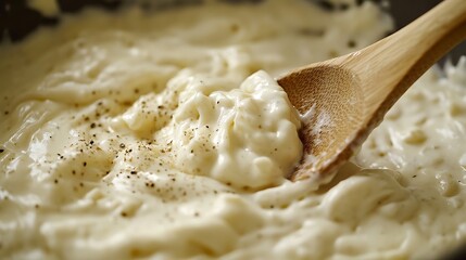Creamy Pasta Sauce with Wooden Spoon and Pepper