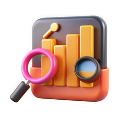 Photo of a 3d graph with magnifying glasses represents data analysis and business research isolated on transparent background