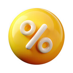 Photo of a yellow percentage sign represents discounts, sales, and financial opportunities isolated on transparent background