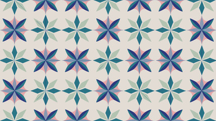 Geometric repeating pattern of star-like shapes in a pleasing combination of colours and tones