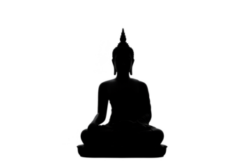 Isolated Silhouette of Meditative Buddha Statue in Dark Transparent Background