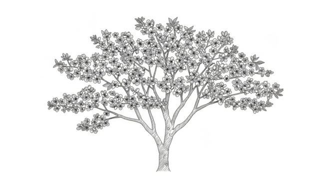Isolated Silhouette Tree Illustration in White and Black Graphic Element