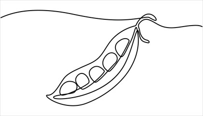 Continuous one line drawing of whole healthy organic pea for harvesting logo identity. Continuous one line drawing peas. Vector illustration. Single Line Drawing of Fresh Green Peas in Pod. 