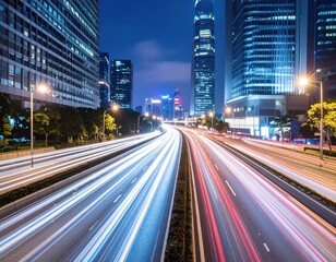 Fototapeta premium City highway at night with light trails (2)