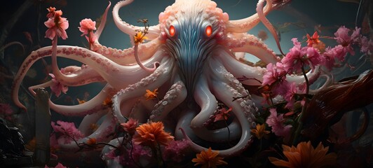 Obraz premium A Medusa kraken , a small creature made of glass that is sitting in the palm of your hand,ai generatif