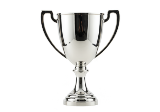 Isolated Silver Metal Trophy Cup Champion Award on Transparent Background