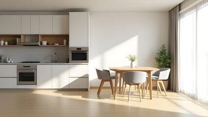 Fototapeta premium Modern Bright Open-Plan Kitchen and Dining Area