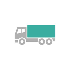 Fototapeta premium Simple gray and teal flat truck illustration over a white background is visible