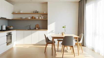 Fototapeta premium Modern Bright Open-Plan Kitchen and Dining Area