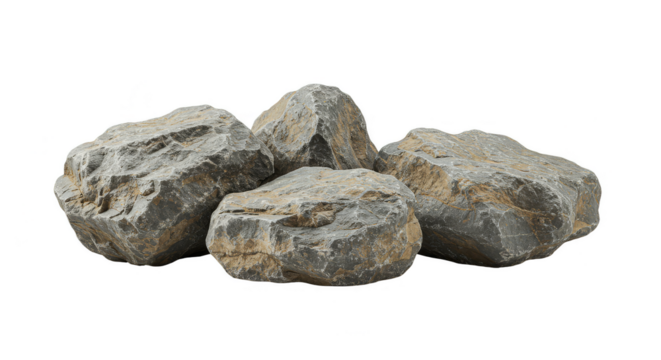 Isolated Silver Metallic Stones Isolated on Transparent Background