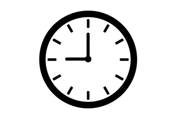 Illustration of White Clock on Black Displaying Nine O'clock Time