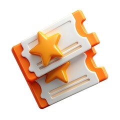 Obraz premium Two orange and white tickets with golden stars on a white background